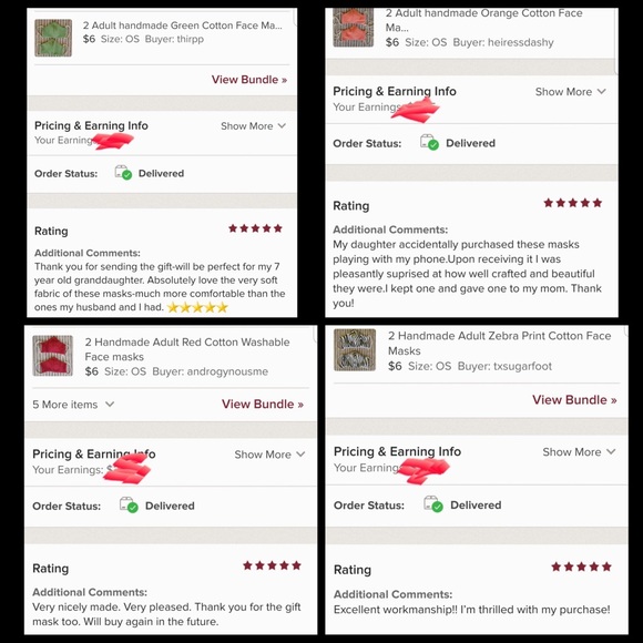 5 Handmade Kids Assorted Washable Face Masks - Picture 2 of 8